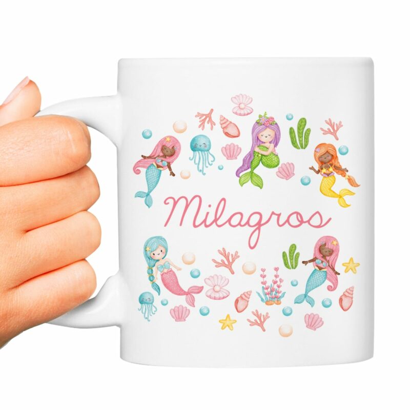 Taza Infantil Irrompible Sirenitas y Mar con Nombre personalizada