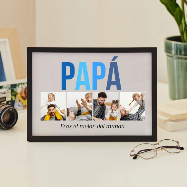 Placa Papá 4 Fotos personalizada