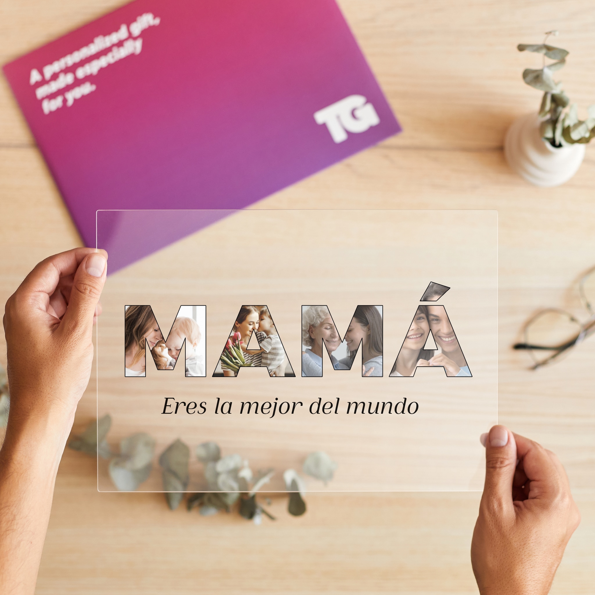 Placa Mamá Con Fotos en Letras personalizada