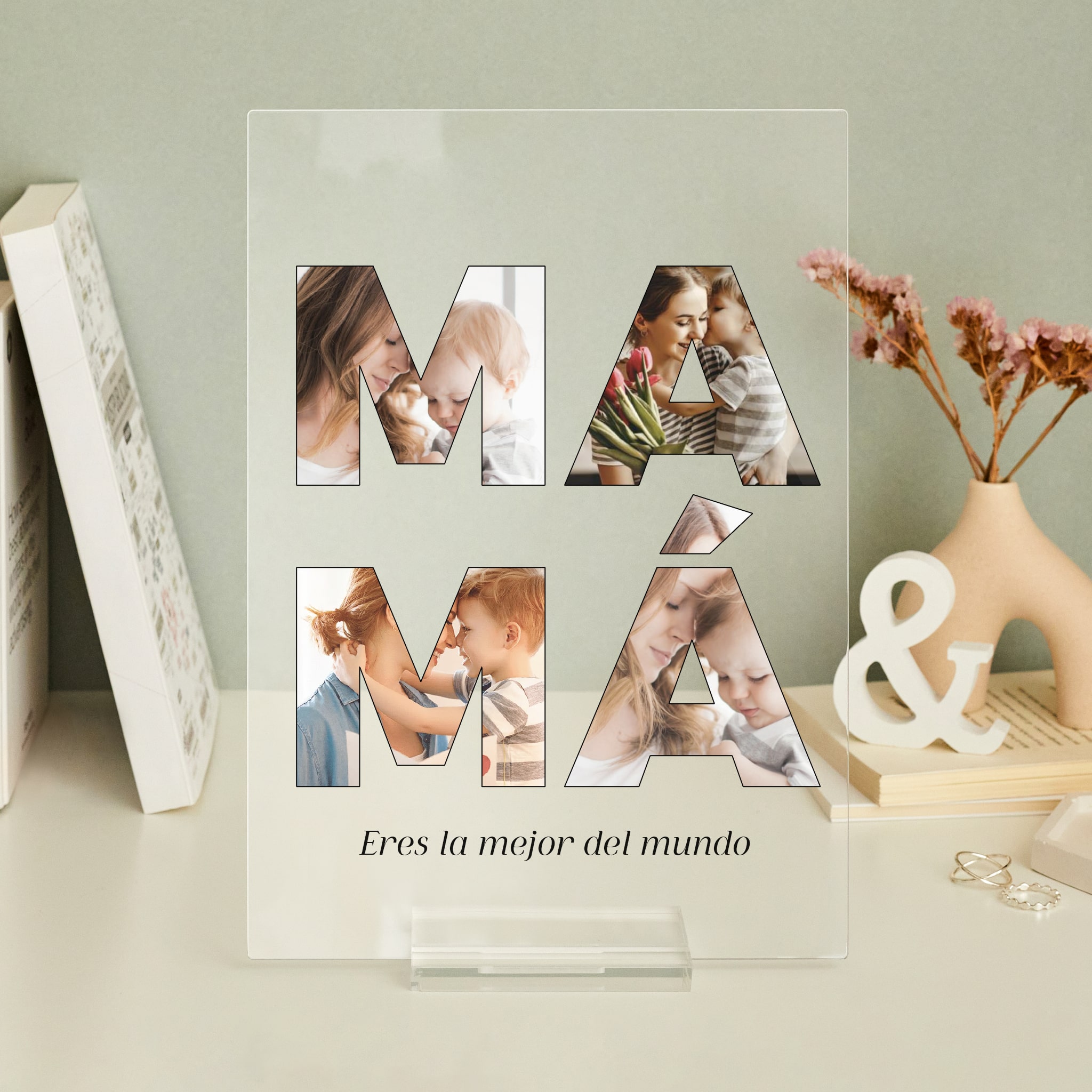 Placa Mamá Con Fotos en Letras personalizada