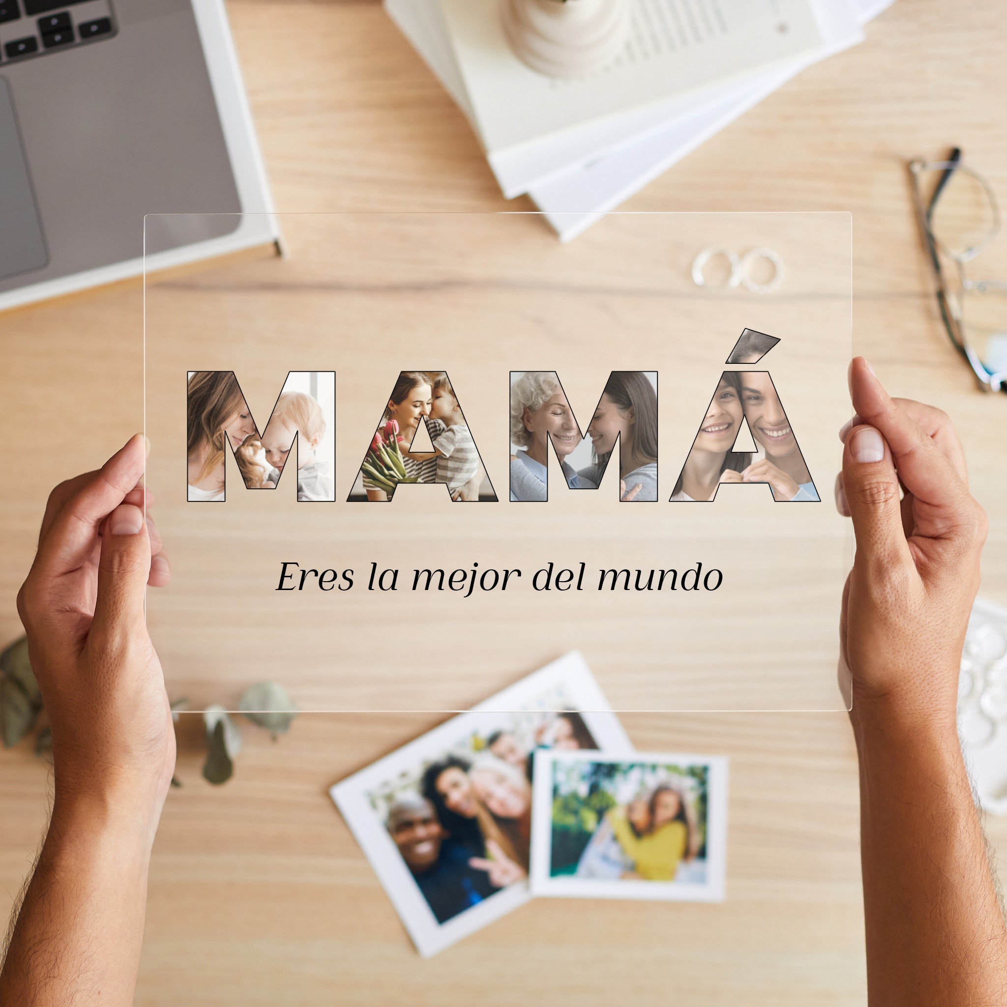 Placa Mamá Con Fotos en Letras personalizada