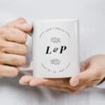 Miniatura de Taza Enlace de Boda con Iniciales, Nombres y Fecha personalizada