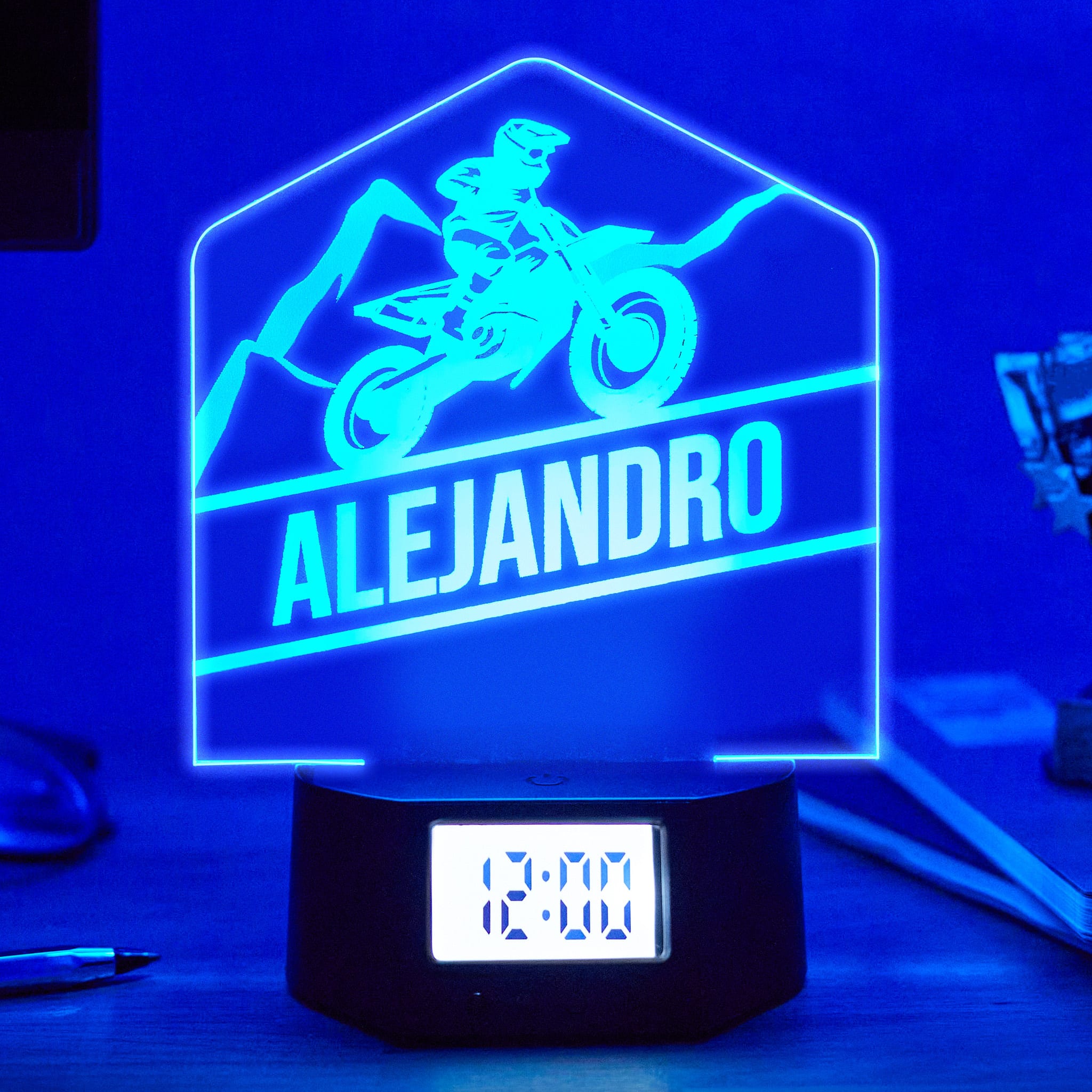 Reloj Despertador con Luz Motocross Personalizado