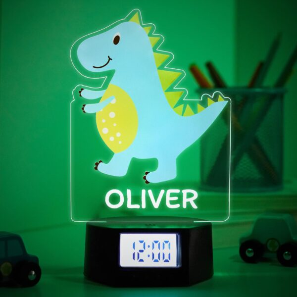 Reloj Despertador Infantil con Luz Dinosaurio Personalizado