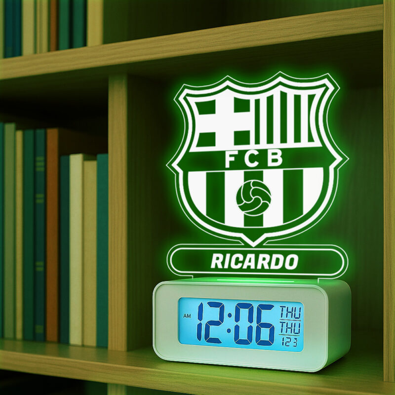 Reloj Despertador con Luz Escudo Barcelona Personalizado