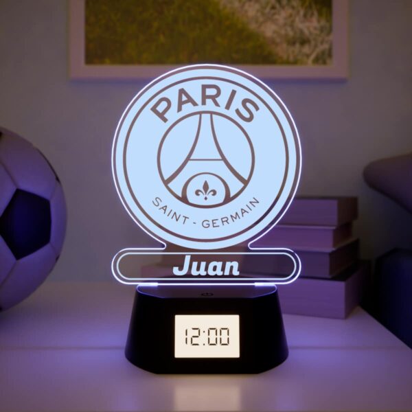 Reloj Despertador con Luz Escudo PSG Personalizado