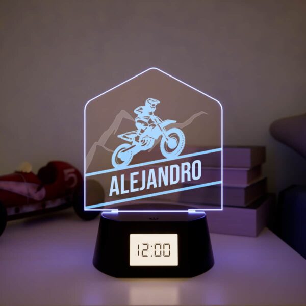 Reloj Despertador con Luz Motocross Personalizado