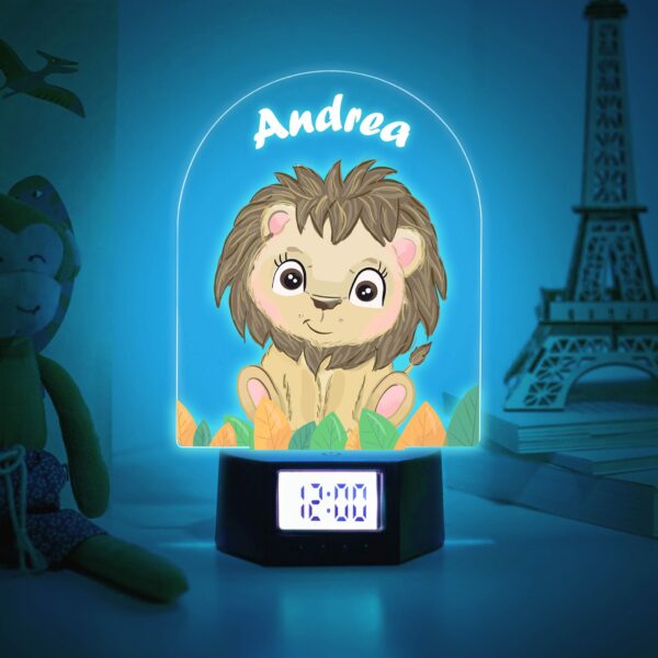 Reloj Despertador Infantil con Luz León Personalizado