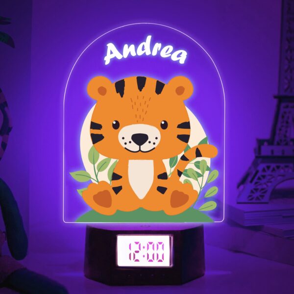 Reloj Despertador Infantil con Luz Tigre Personalizado