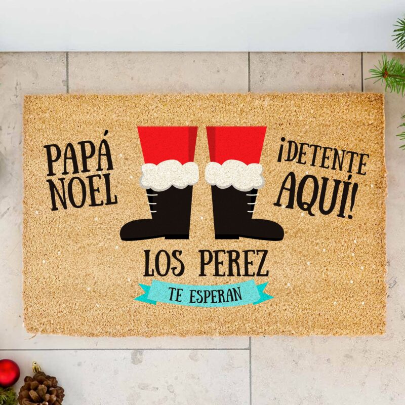 Felpudo Navideño Papá Noel con Nombre Familia personalizado