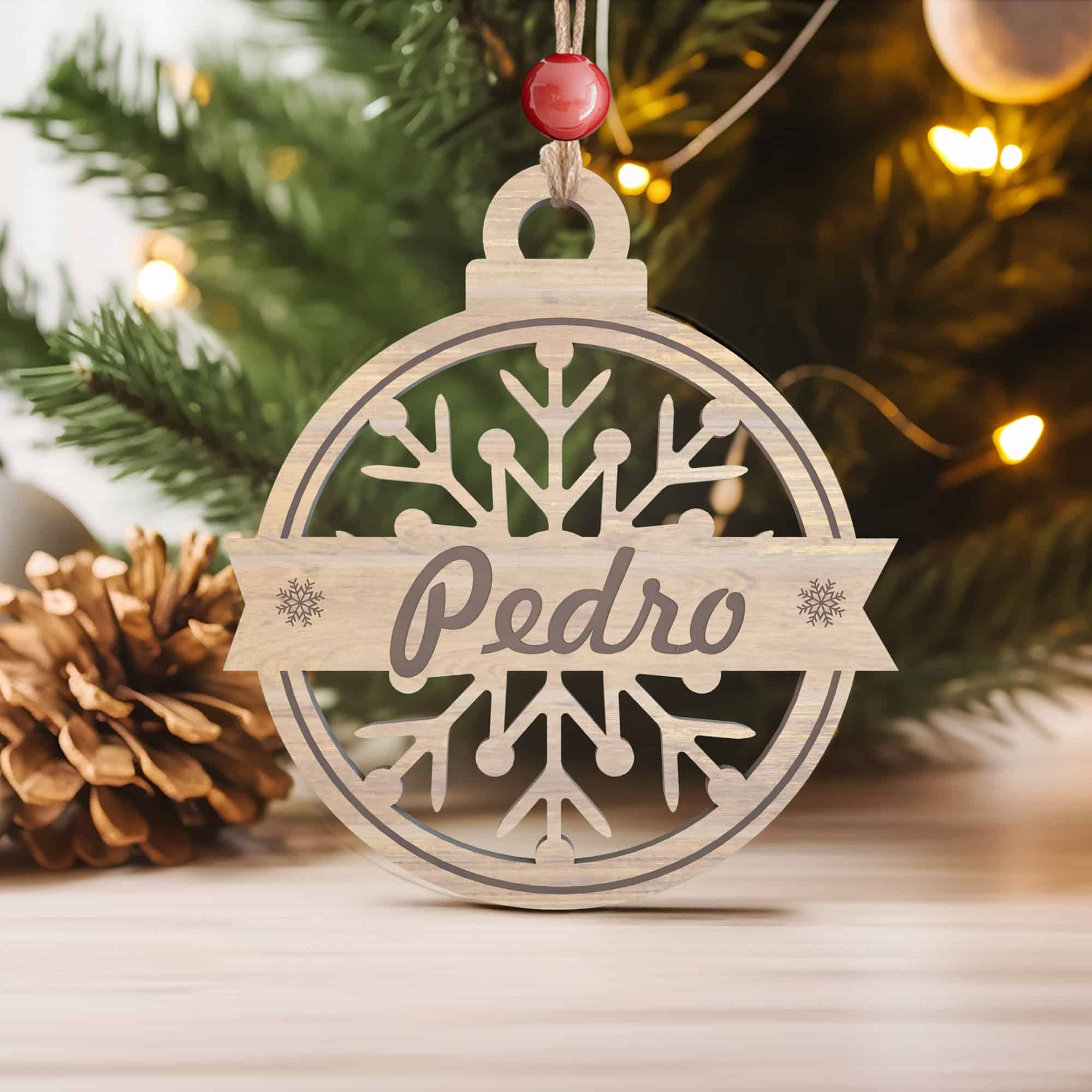 Pack de Adornos para Árbol de Navidad Copos en Madera con Nombre personalizados