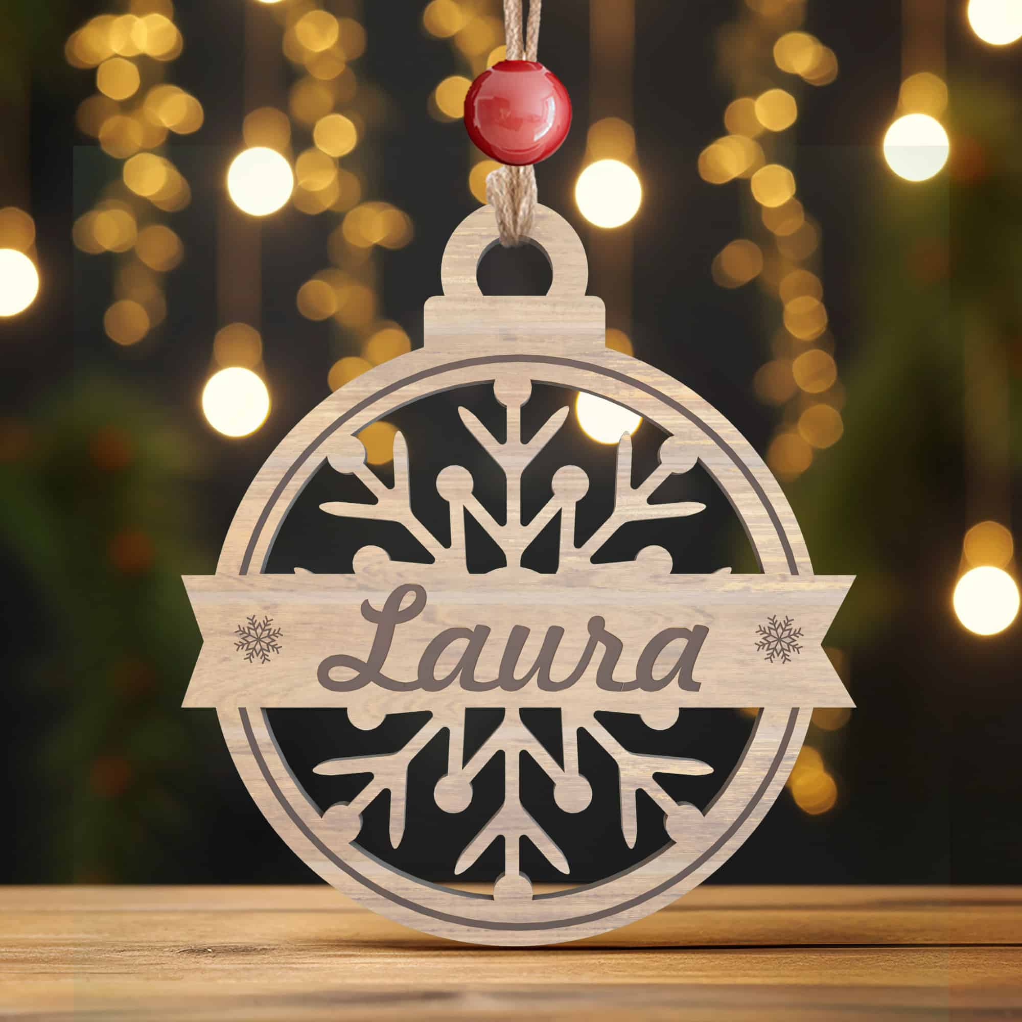 Pack de Adornos para Árbol de Navidad Copos en Madera con Nombre personalizados