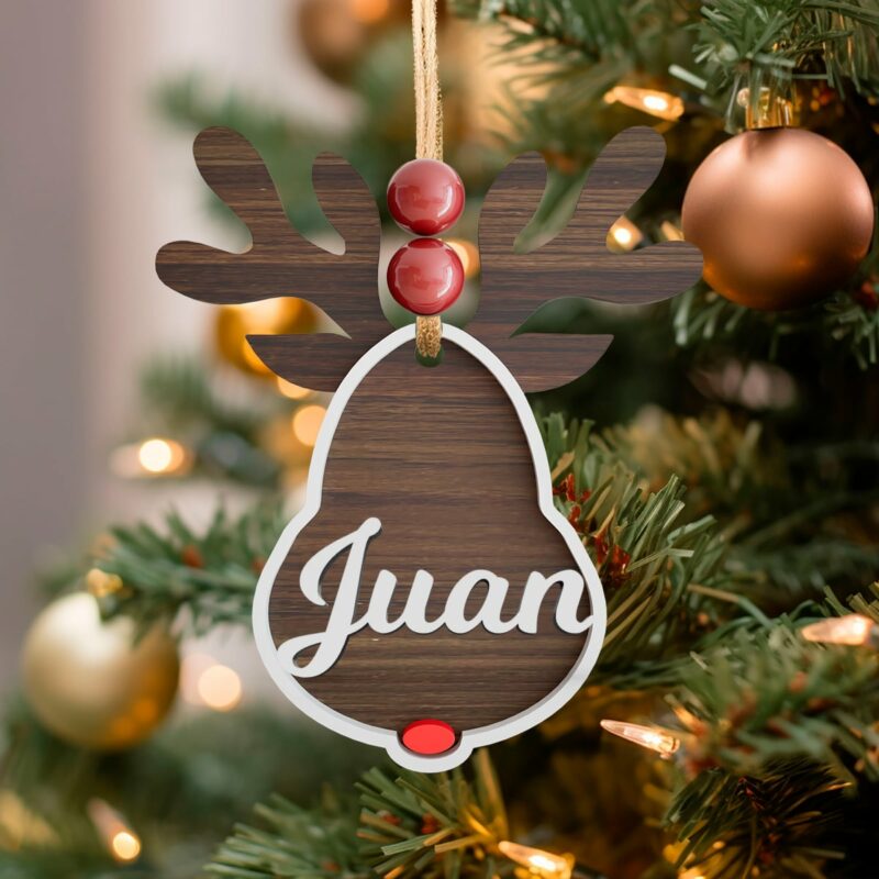 Adorno Árbol de Navidad Rostro Reno con Nombre personalizado