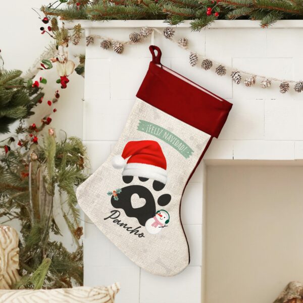 Calcetín de Navidad Huella de Mascota con Nombre Personalizada