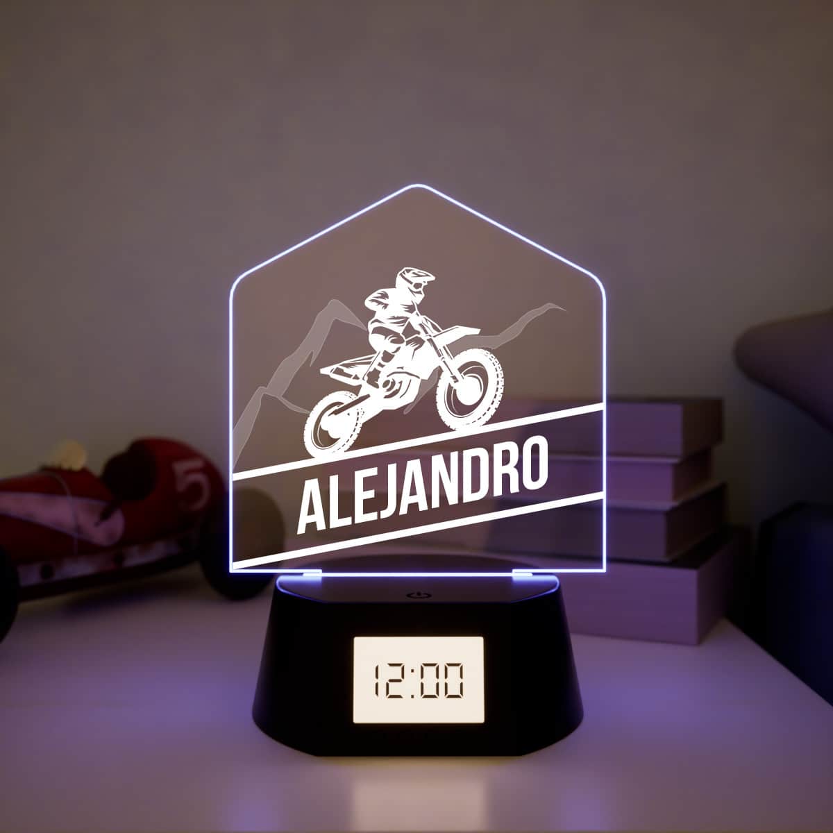 Reloj Despertador con Luz Motocross Personalizado