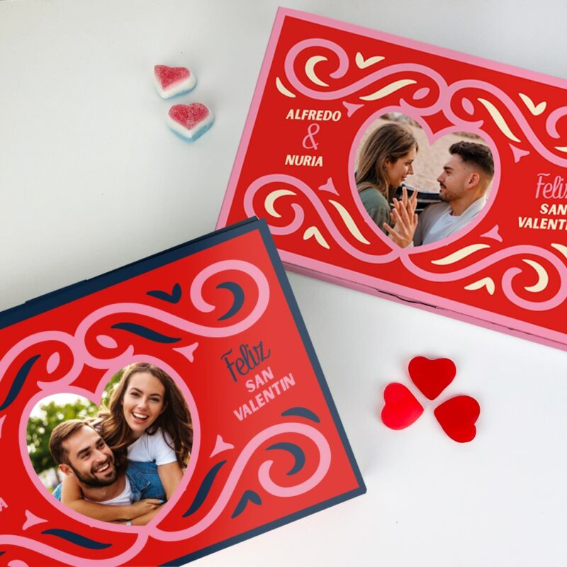 Caja de Bombones o Chuches Corazón con Foto y Textos personalizada