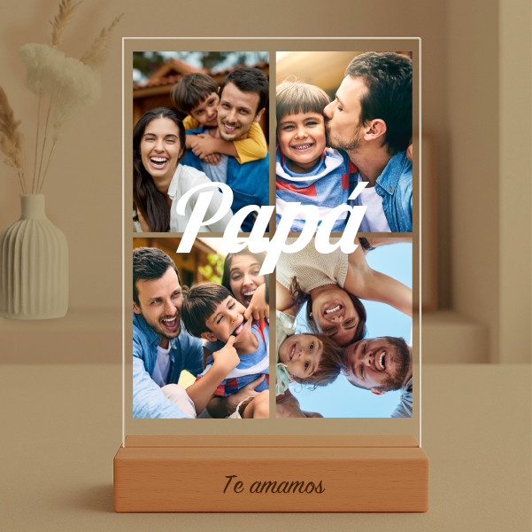 Placa Papá con 4 Fotos personalizada