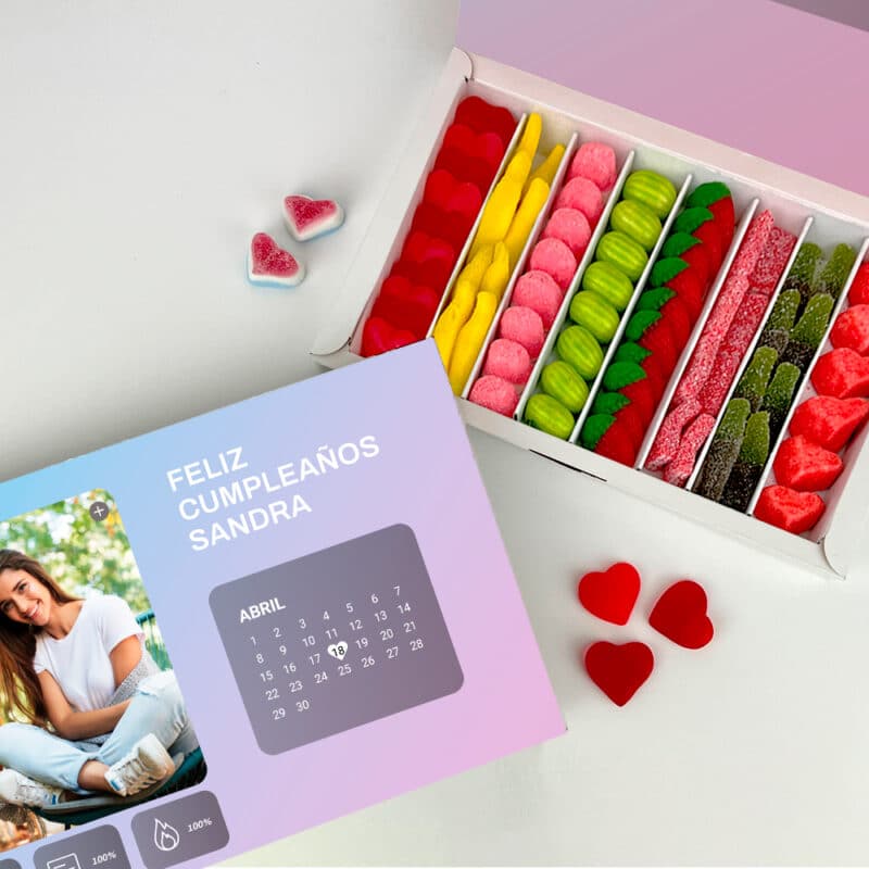 Caja de Bombones o Chuches Calendario con Foto y Textos personalizada