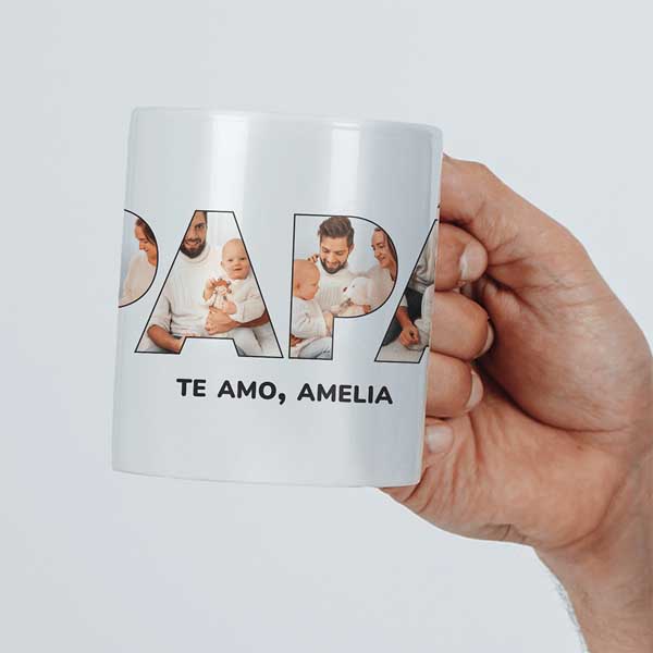 Taza Papá con 4 Fotos personalizada