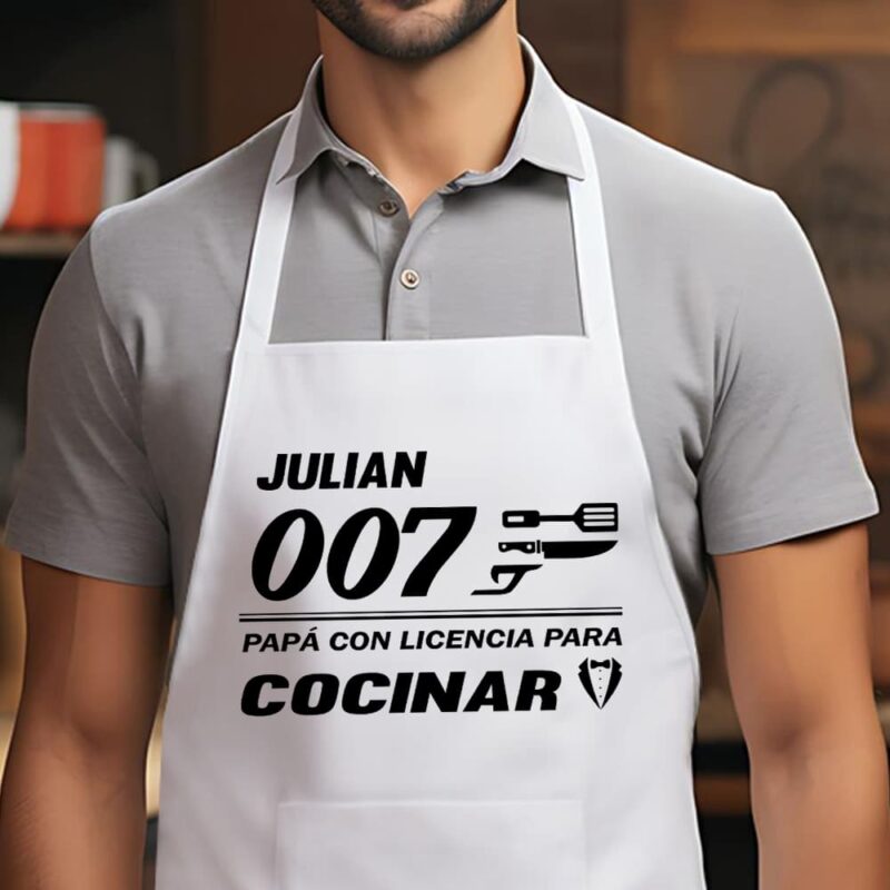 Delantal Agente 007 con Nombre personalizado Delantal Agente 007 con Nombre personalizado