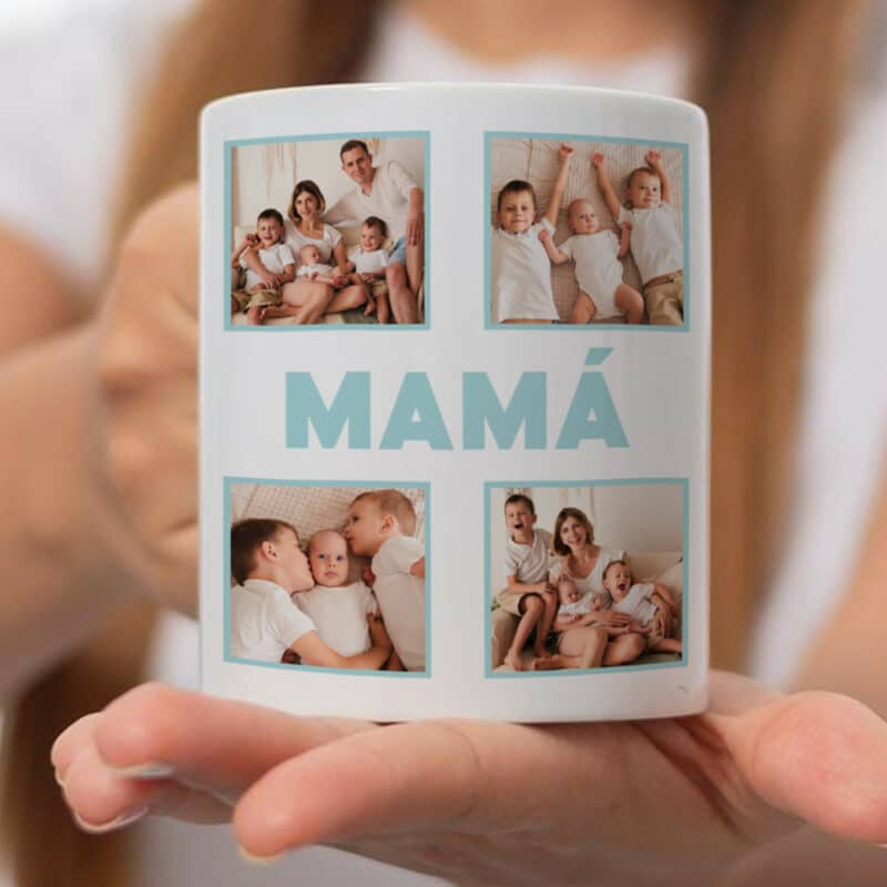 Taza Mamá con Cuatro Fotos personalizada