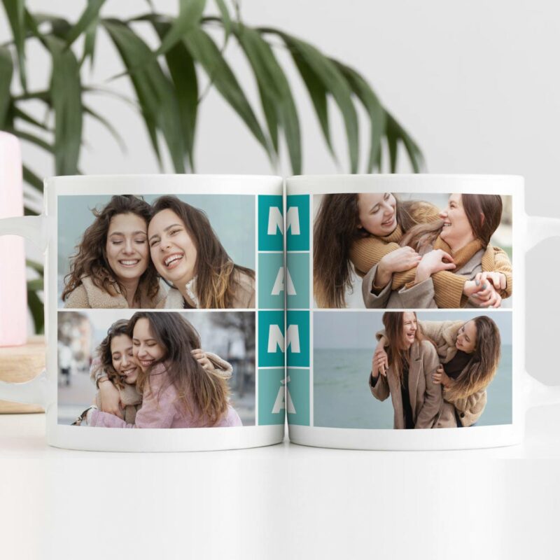 Taza Mamá Cubos con Cuatro Fotos personalizada