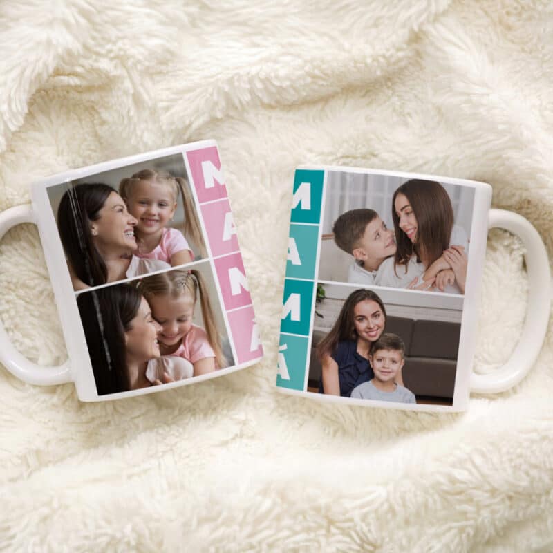 Taza Mamá Cubos con Cuatro Fotos personalizada