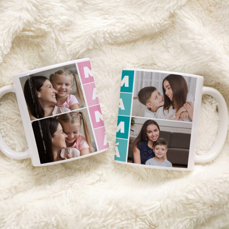 Taza Mamá Cubos con Cuatro Fotos personalizada