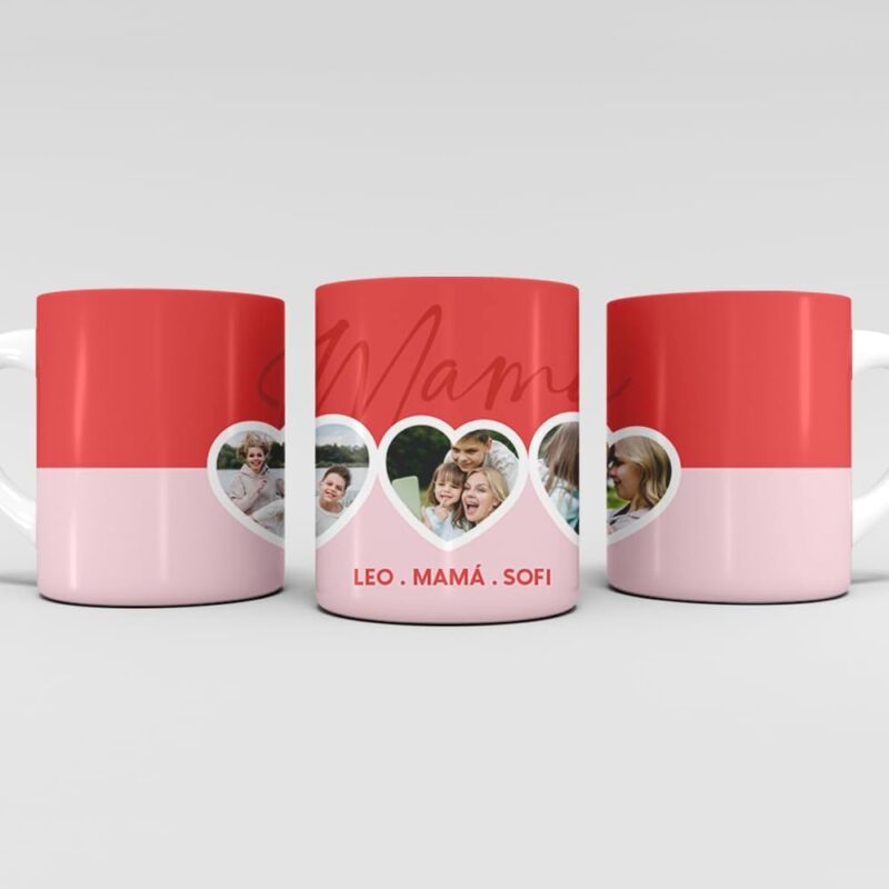 Taza Corazones con Fotos y Nombres personalizada