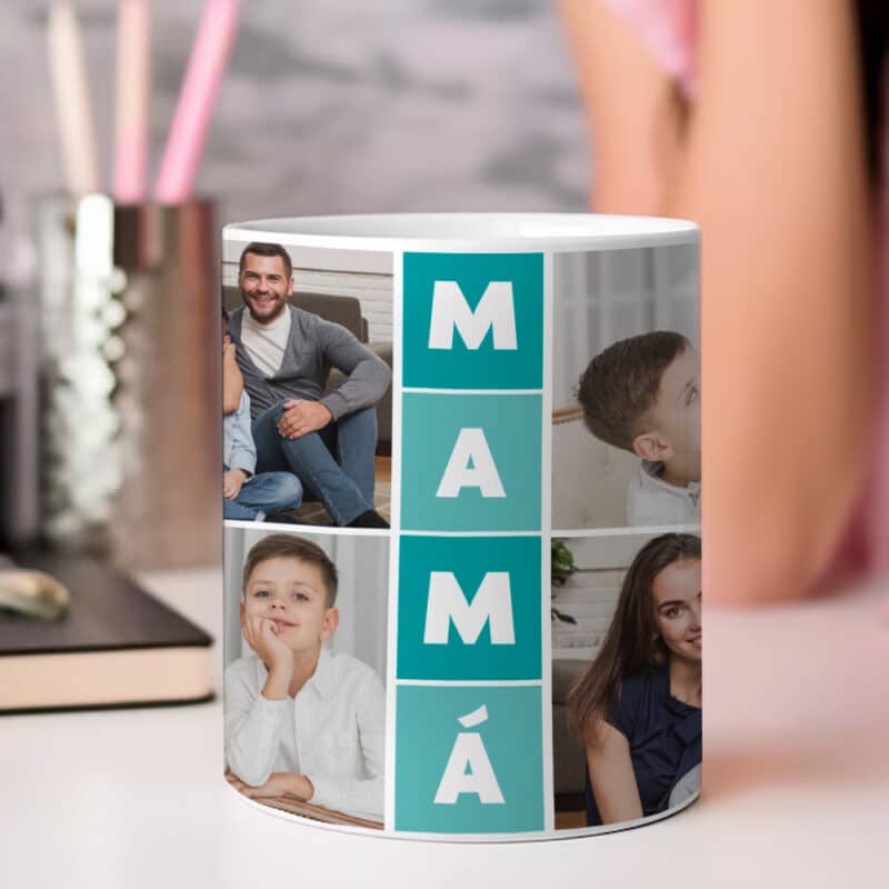 Taza Mamá Cubos con Cuatro Fotos personalizada