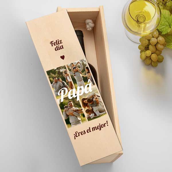Caja de Vino Papá con 4 Fotos personalizada