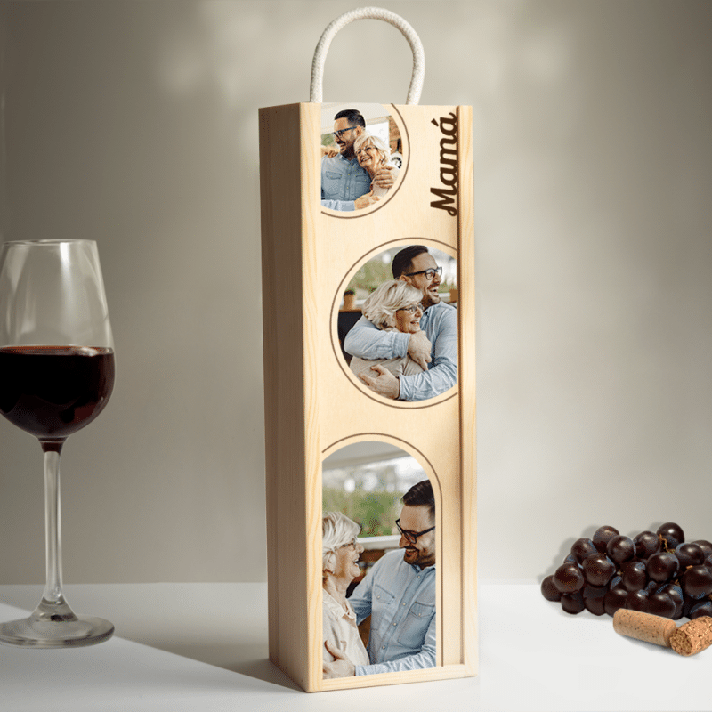 Caja de Vino Círculos con Fotos personalizada