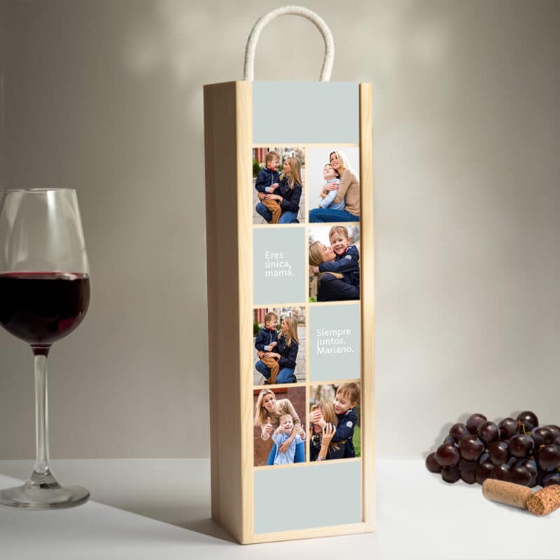 Caja de Vino Seis Fotos con Texto personalizada