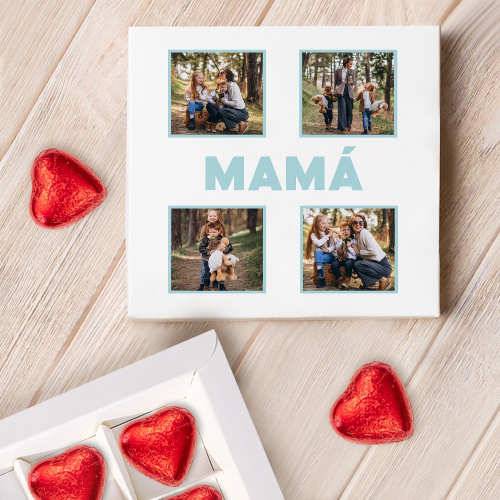 Caja de Bombones Mamá con Cuatro Fotos personalizada