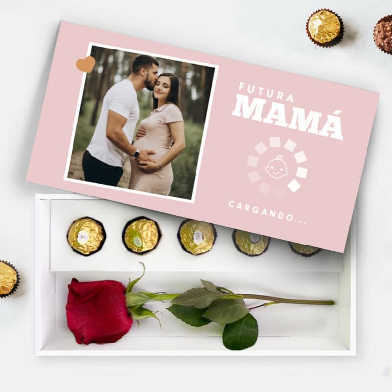 Caja de Bombones con Rosa Futura Mamá con Foto personalizada