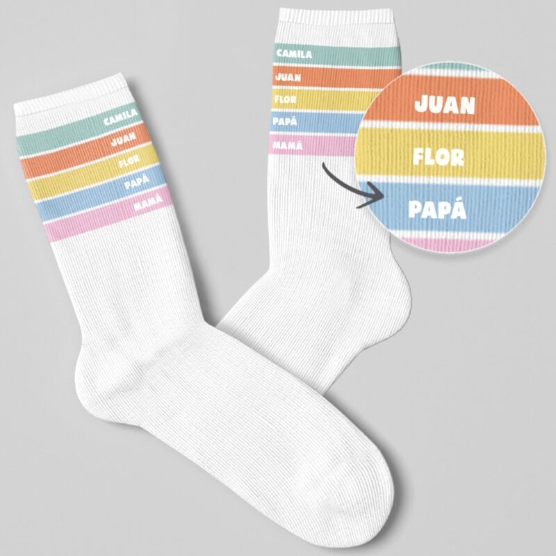 Calcetines Franjas de Colores con Nombres personalizados Calcetines Franjas de Colores con Nombres personalizados