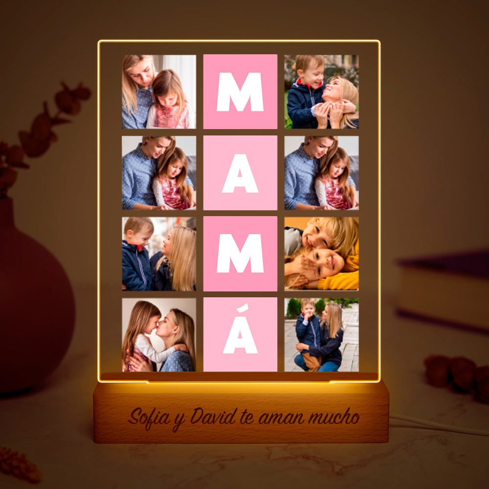 Lámpara Cubos Rosas Mamá con Ocho Fotos personalizada