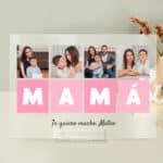 Miniatura de Placa Cubos Horizontales Mamá con Cuatro Fotos y Texto personalizada