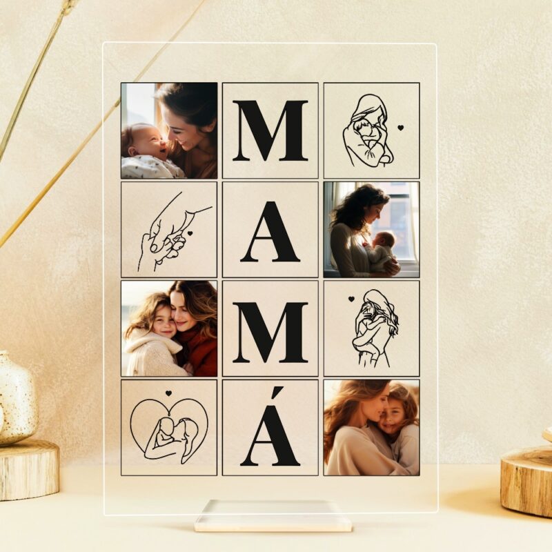 Placa Mamá con Cuatro Fotos y Siluetas personalizada Placa Mamá con Cuatro Fotos y Siluetas personalizada