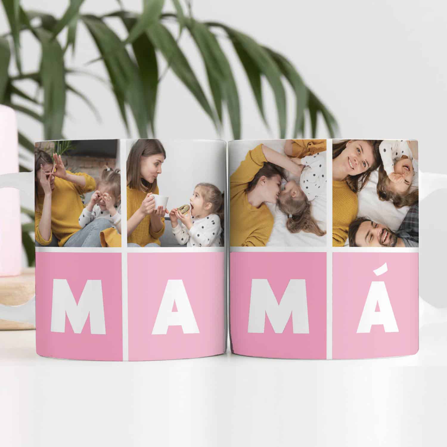 Taza Mamá Cubos Horizontales con Cuatro Fotos personalizada