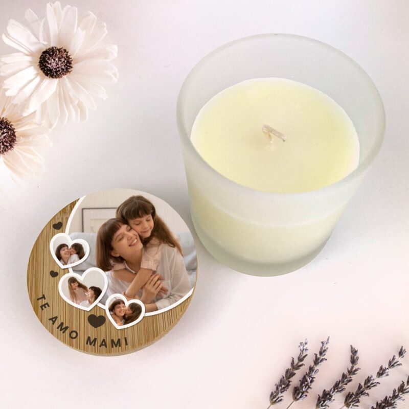 Vela Corazones con Cuatro Fotos en Tapa personalizada Vela Corazones con Cuatro Fotos en Tapa personalizada