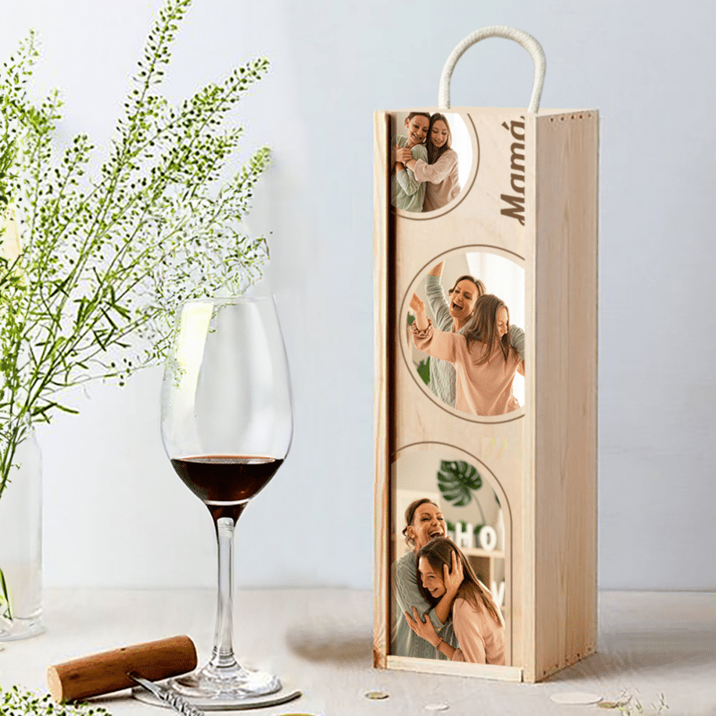 Caja de Vino Círculos con Fotos personalizada