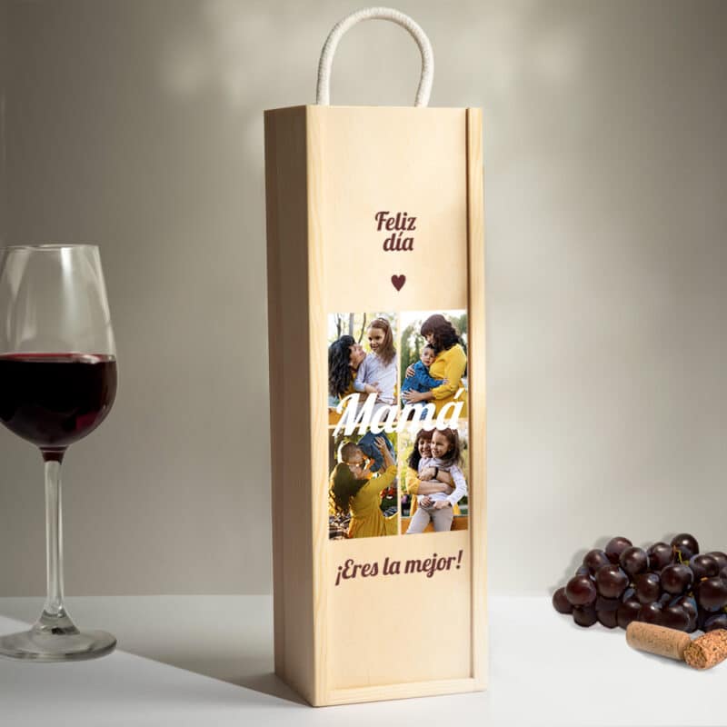 Caja de Vino Cuatro Fotos con Texto personalizada