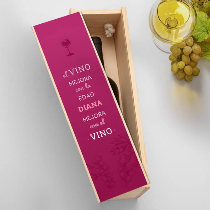 Caja de Vino Granate con Nombre personalizada