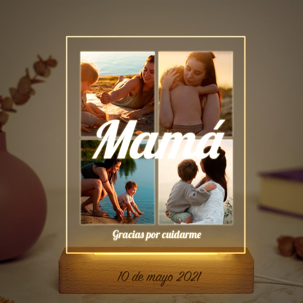 Lámpara Mamá Collage con Cuatro Fotos personalizada