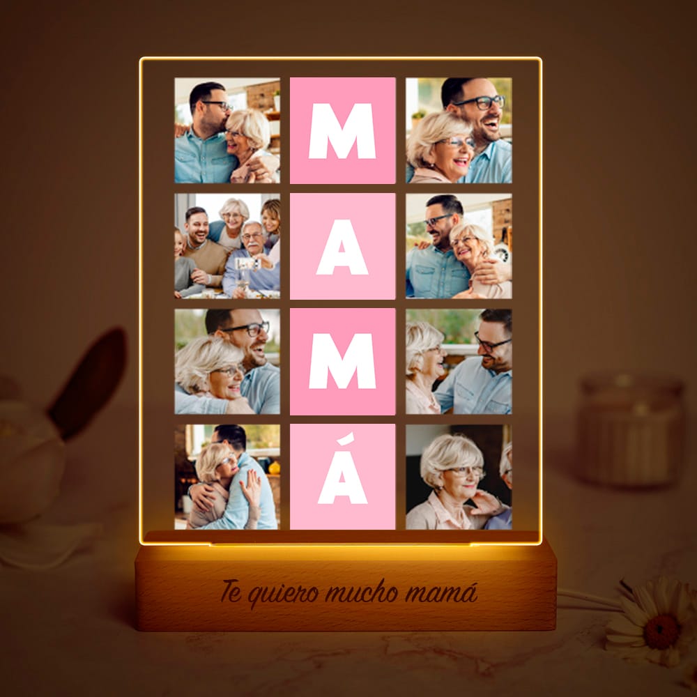 Lámpara Cubos Rosas Mamá con Ocho Fotos personalizada