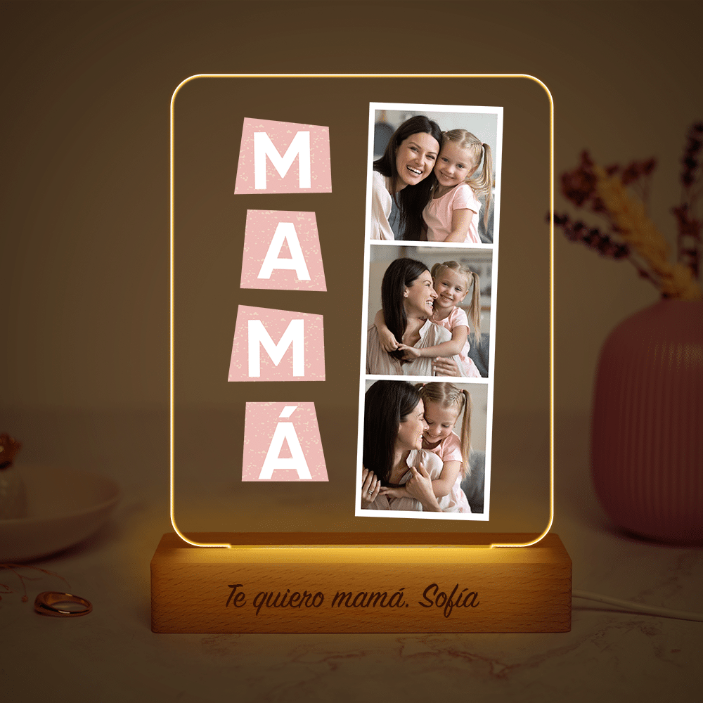 Lámpara Mamá con Tres Fotos en Vertical personalizada