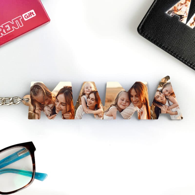 Llavero con Fotos en letras Mamá personalizado