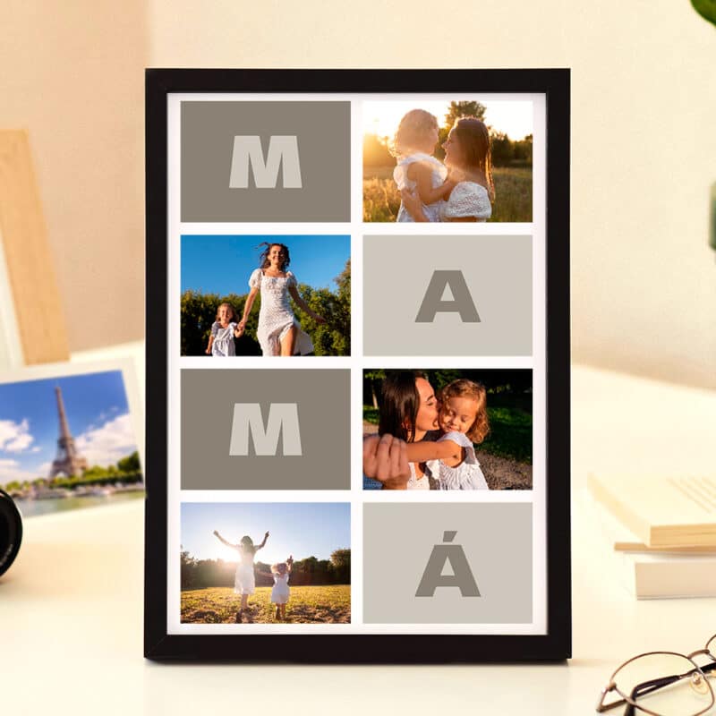 Placa Bloques Mamá con Cuatro Fotos personalizada