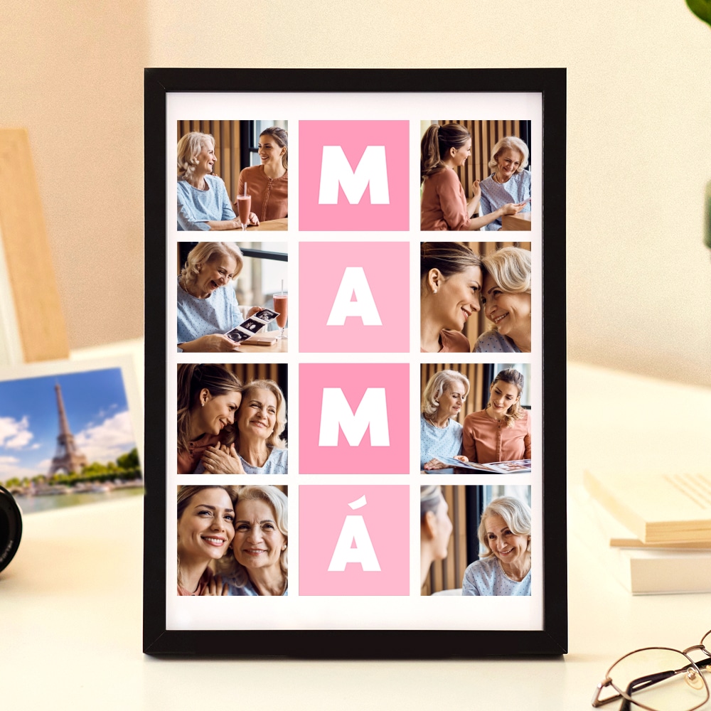 Placa Cubos Rosas Mamá con Ocho Fotos personalizada